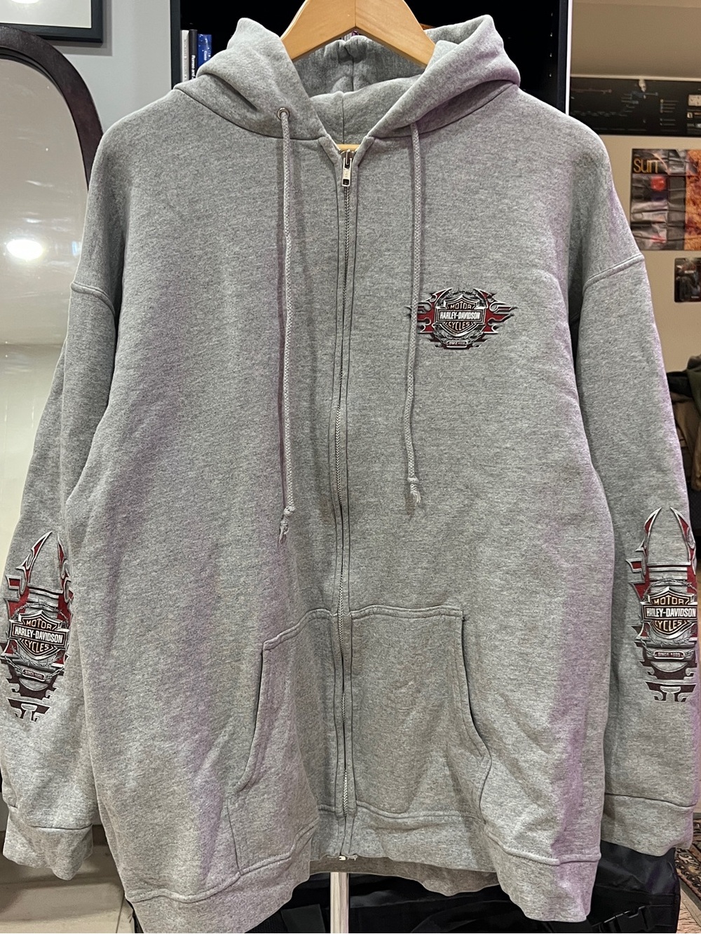 VINTAGE Harley-Davidson Gray Zip-Up Hoodie Sleeve Hits